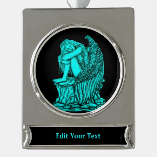 Een slapende engel op de Stone Verzilverd Banner Ornament (Voorkant)