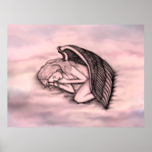 Een slapende engel op de wolken van de hemel in ro poster