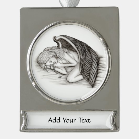 Een slapende engel verzilverd banner ornament (Voorkant)