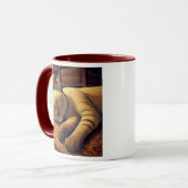 Een slapende grijze kat in een kosmische woonkamer mok (Voorkant links)