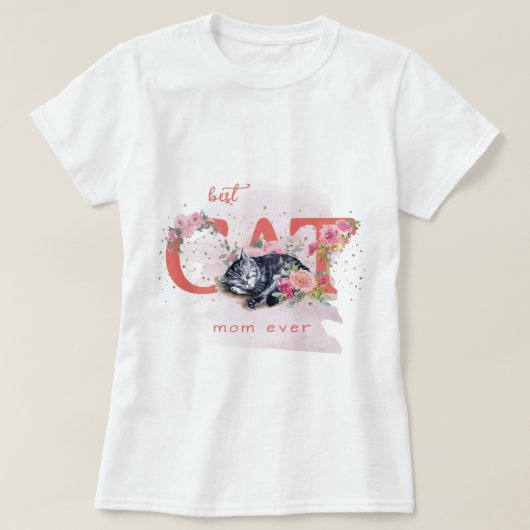 Een slaperig katje wordt omringd door bloemen t-shirt (Design voorkant)
