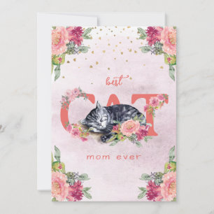 Een slaperige kat te midden van de bloemen feestdagenkaart