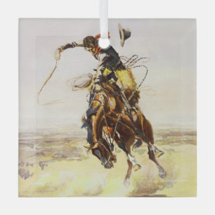 “Een slechte hengst” door Charles M Russell Glas Ornament