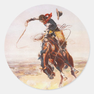 Een slechte Hoss door Charles Marion Russell in Ronde Sticker