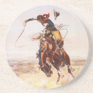 Een slechte Hoss door Charles Marion Russell in Zandsteen Onderzetter