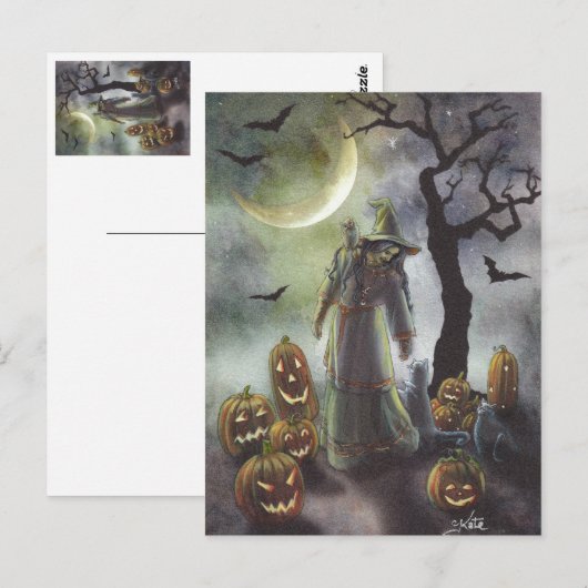 Een slechte wandeling bij Halloween. Briefkaart (Voorkant / Achterkant)