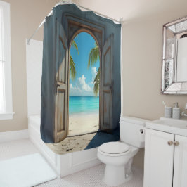 Een sleutelgat uitzicht van het Caribische strand Douchegordijn