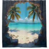 Een sleutelgat visie van de prachtige oceaan scène douchegordijn (Voorkant)