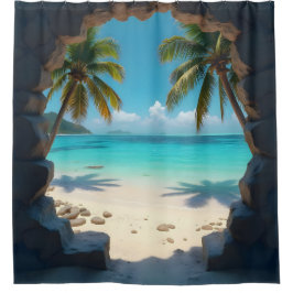 Een sleutelgat visie van de prachtige oceaan scène douchegordijn