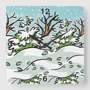 Een sneeuwbos - vierkante klok
