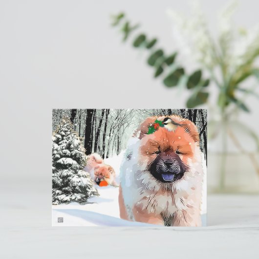 Een SNEEUWDAG Chow vakantie ansichtkaart Feestdagenkaart (Staand voorkant)
