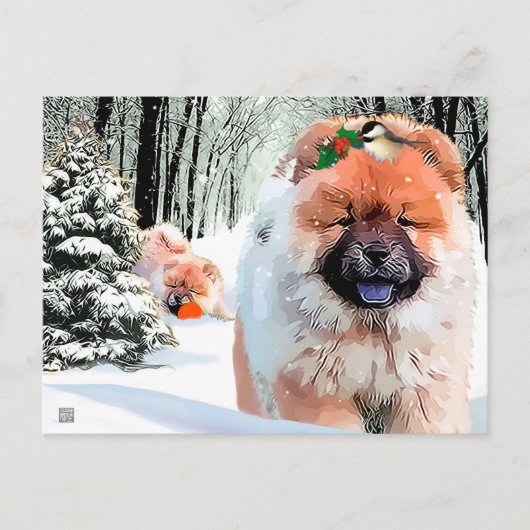 Een SNEEUWDAG Chow vakantie ansichtkaart Feestdagenkaart (Voorkant)