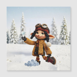 Een Sneeuwdag Magnetische Kaart Leuk
