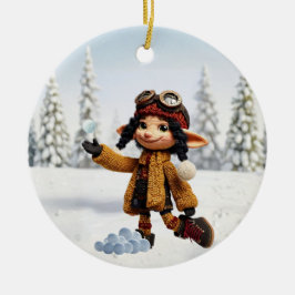 Een sneeuwdagsfeestje keramisch ornament