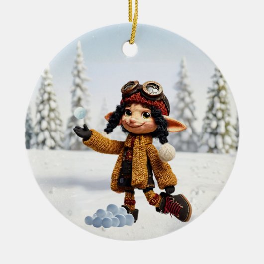 Een sneeuwdagsfeestje keramisch ornament (Voorkant)