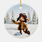 Een sneeuwdagsfeestje keramisch ornament (Achterkant)