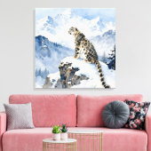 Een sneeuwluipaard op besneeuwde top canvas afdruk (Insitu (Woonkamer))