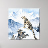Een sneeuwluipaard op besneeuwde top canvas afdruk (Voorkant)