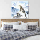 Een sneeuwluipaard op besneeuwde top canvas afdruk (Insitu (Slaapkamer))