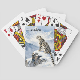 Een sneeuwluipaard op besneeuwde top gepersonalise pokerkaarten