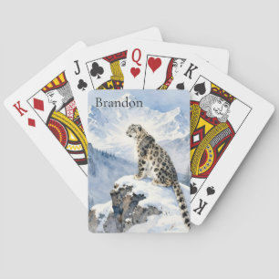 Een sneeuwluipaard op besneeuwde top gepersonalise pokerkaarten