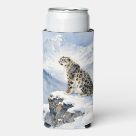 Een sneeuwluipaard op besneeuwde top gepersonalise seltzer blikjeskoeler