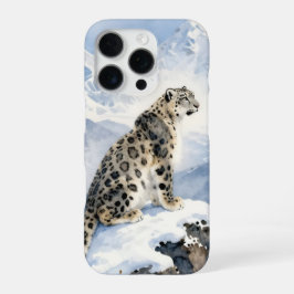Een sneeuwluipaard op besneeuwde top iPhone 16 pro hoesje