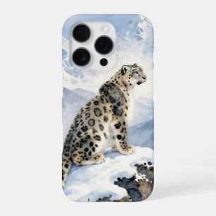 Een sneeuwluipaard op besneeuwde top iPhone 16 pro hoesje