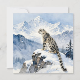 Een sneeuwluipaard op besneeuwde top kaart