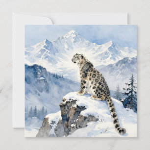 Een sneeuwluipaard op besneeuwde top kaart