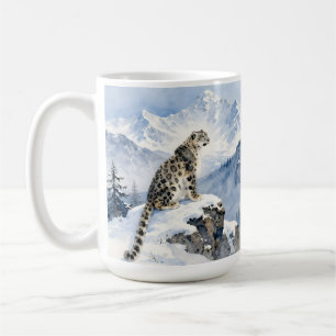 Een sneeuwluipaard op besneeuwde top koffiemok