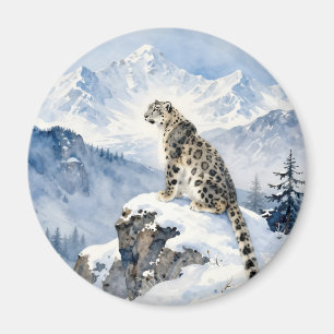 Een sneeuwluipaard op besneeuwde top magneet