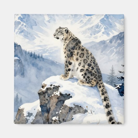 Een sneeuwluipaard op besneeuwde top magneet (Voorkant)