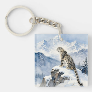 Een sneeuwluipaard op besneeuwde top sleutelhanger
