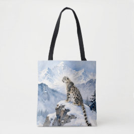 Een sneeuwluipaard op besneeuwde top tote bag
