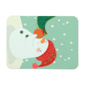 Een sneeuwman die een ornament aan een boom hangt magneet (Horizontaal)