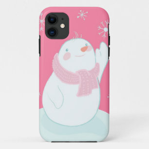 Een sneeuwman die naar een vallende sneeuwvlok rei iPhone 11 hoesje