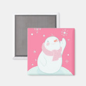 Een sneeuwman die naar een vallende sneeuwvlok rei magneet (Voorkant / Achterkant)