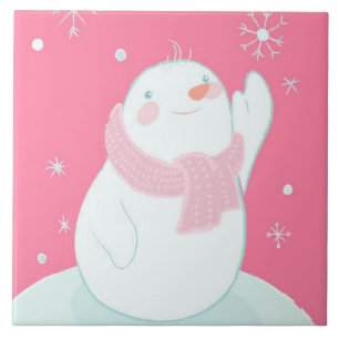 Een sneeuwman die naar een vallende sneeuwvlok rei tegeltje