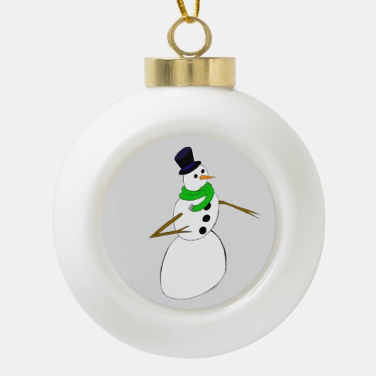een sneeuwman       keramische bal ornament (Voorkant)