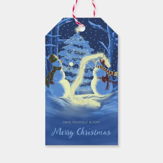 Een Sneeuwman Kerstmis Cadeaulabel (Voorkant)