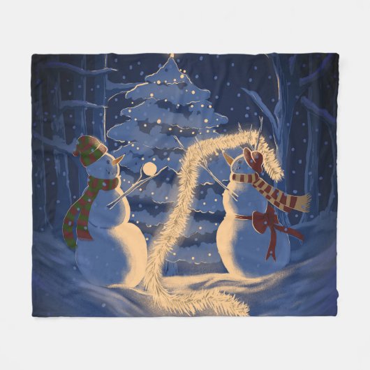 Een Sneeuwman Kerstmis Fleece Deken (Voorkant (Horizontaal))