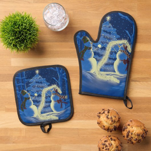 Een Sneeuwman Kerstmis Ovenwant & Pannenlap Set (Top down)