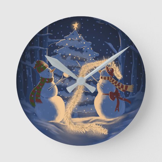 Een Sneeuwman Kerstmis Ronde Klok (Voorkant)
