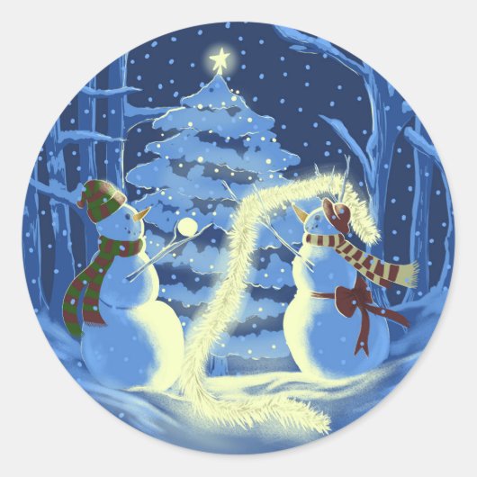 Een Sneeuwman Kerstmis Ronde Sticker (Voorkant)