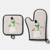 een sneeuwman ovenwant & pannenlap set (Voorkant)