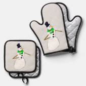 een sneeuwman ovenwant & pannenlap set (Voorkant / Achterkant)