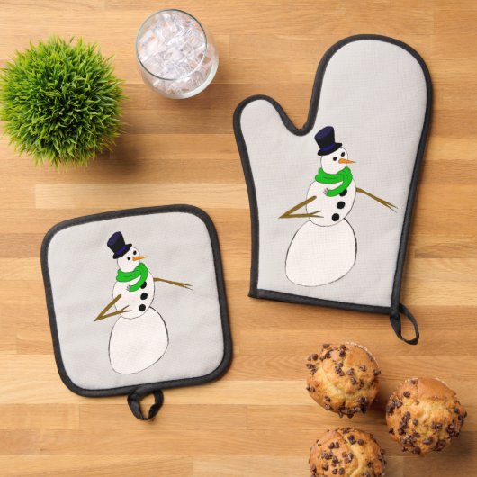 een sneeuwman ovenwant & pannenlap set (Top down)