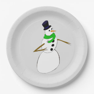 een sneeuwman papieren bordje