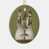 Een sneeuwpaar keramische kerstversiering keramisch ornament (Rechts)